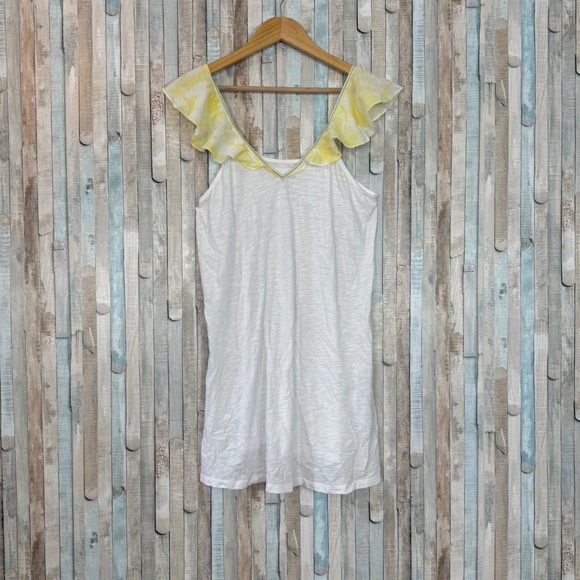 Pitusa Dresses & Skirts - Pitusa White Yellow Ruffle Flutter Mini Dress Swim Beach Cover Up Pima Cotton OS